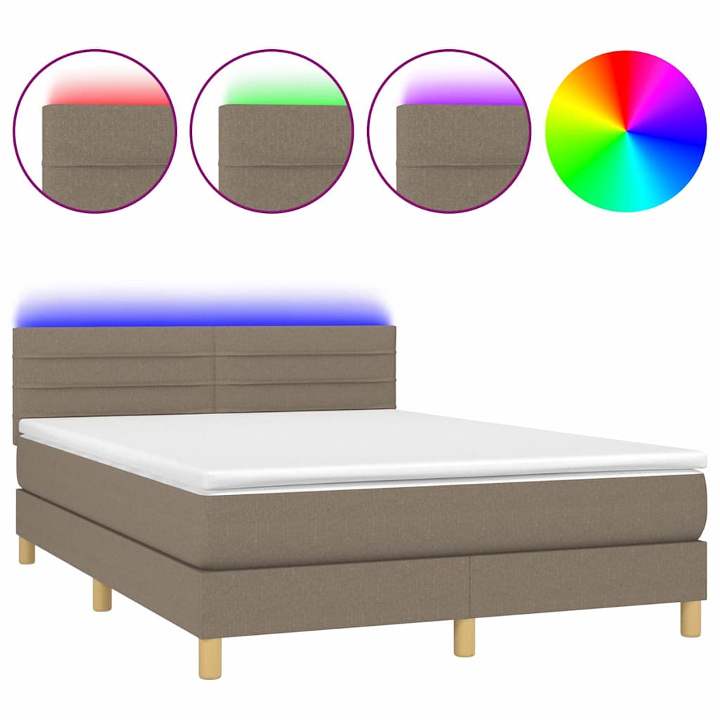 kontinentalseng med LED-lys 140x200 cm stof gråbrun