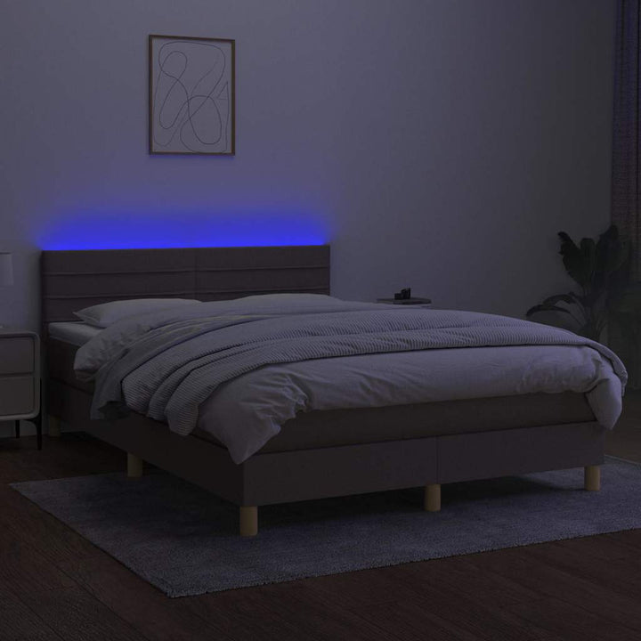 kontinentalseng med LED-lys 140x200 cm stof gråbrun