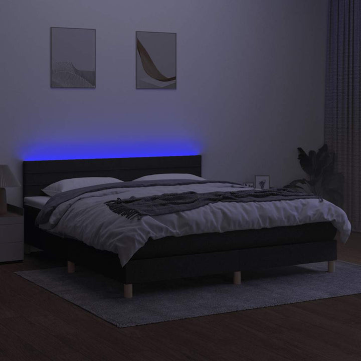 kontinentalseng med LED-lys 160x200 cm stof sort