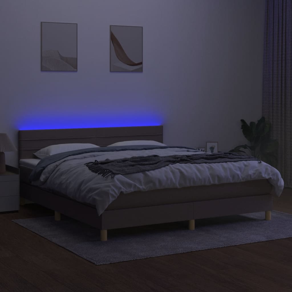 kontinentalseng med LED-lys 160x200 cm stof gråbrun