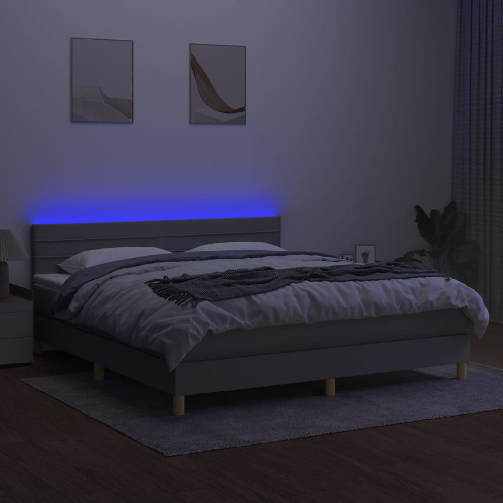 kontinentalseng med LED-lys 180x200 cm stof lysegrå