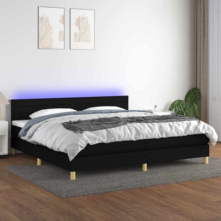 kontinentalseng med LED-lys 200x200 cm stof sort