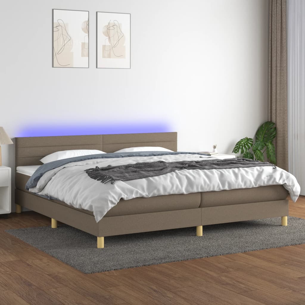kontinentalseng med LED-lys 200x200 cm stof gråbrun
