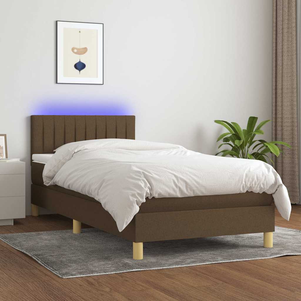 kontinentalseng med LED-lys 90x190 cm stof mørkebrun