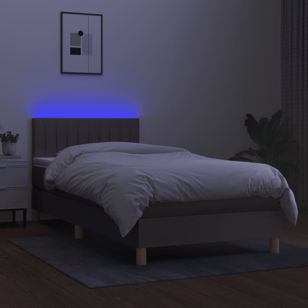 kontinentalseng med LED-lys 90x190 cm stof gråbrun