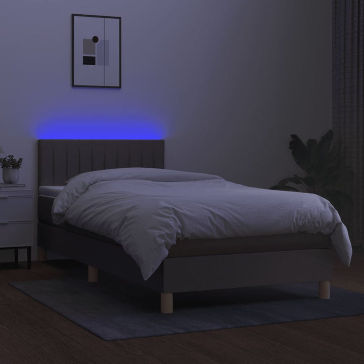 kontinentalseng med LED-lys 90x190 cm stof gråbrun