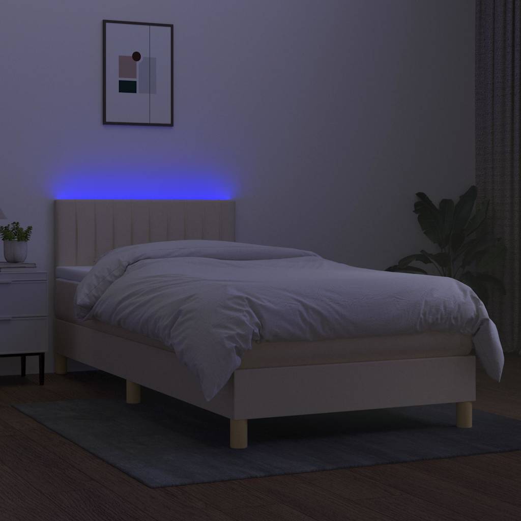 kontinentalseng med LED-lys 90x190 cm stof cremefarvet