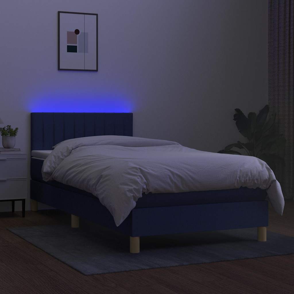 kontinentalseng med LED-lys 90x190 cm stof blå