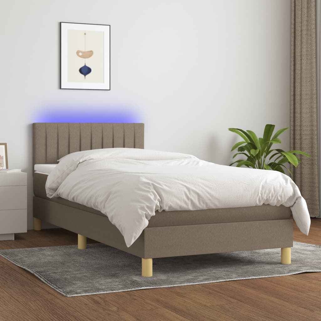 kontinentalseng med LED-lys 90x200 cm stof gråbrun