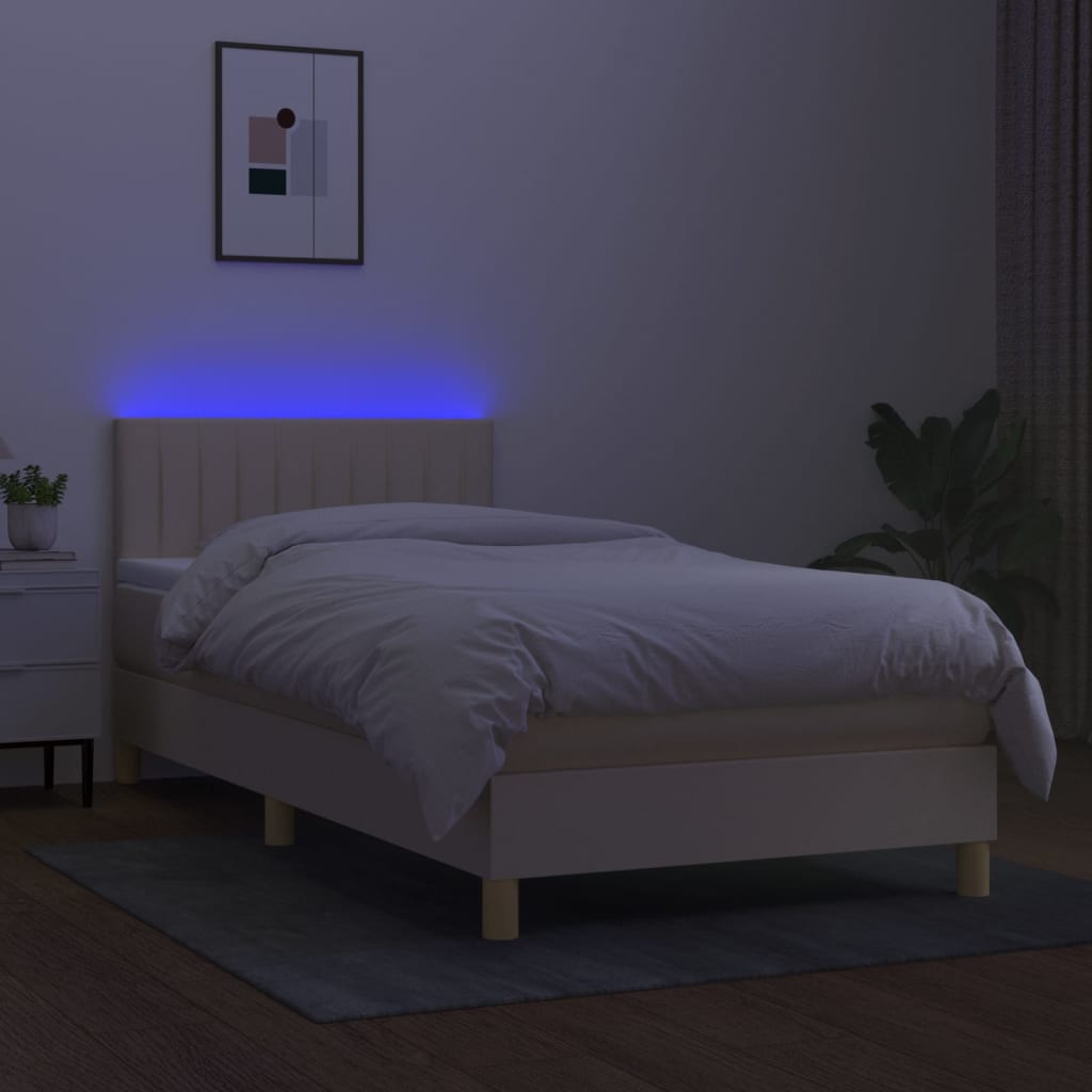 kontinentalseng med LED-lys 90x200 cm stof cremefarvet