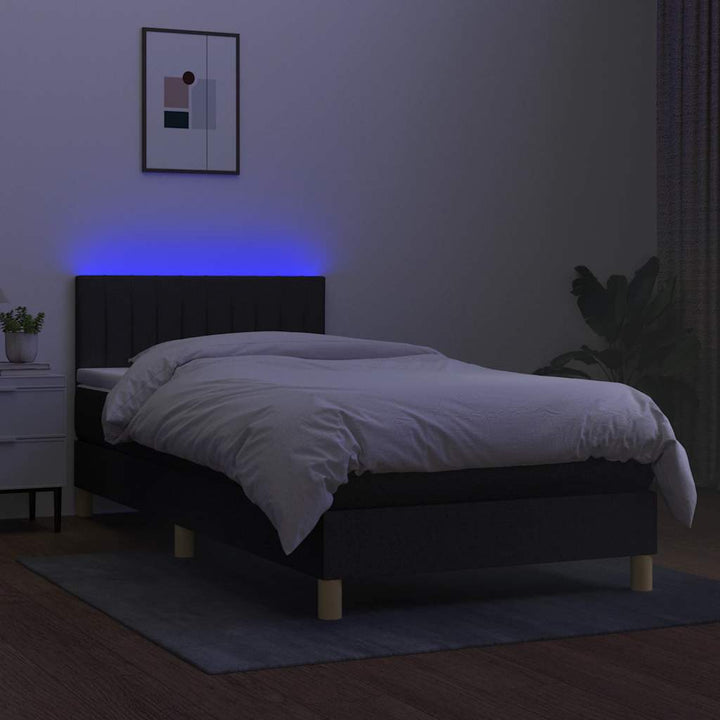 kontinentalseng med LED-lys 100x200 cm stof sort