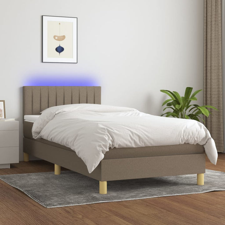 kontinentalseng med LED-lys 100x200 cm stof gråbrun