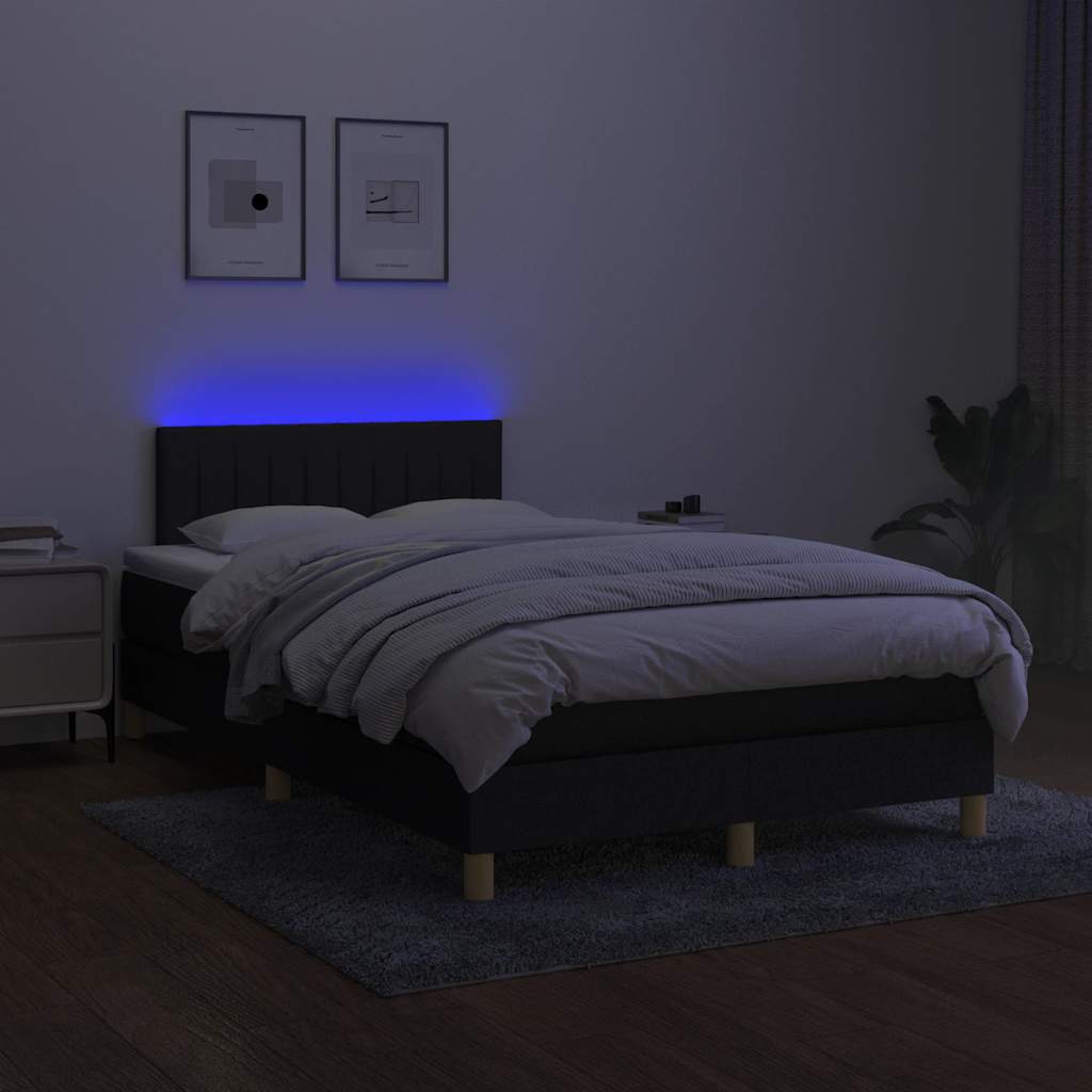 kontinentalseng med LED-lys 120x200 cm stof sort