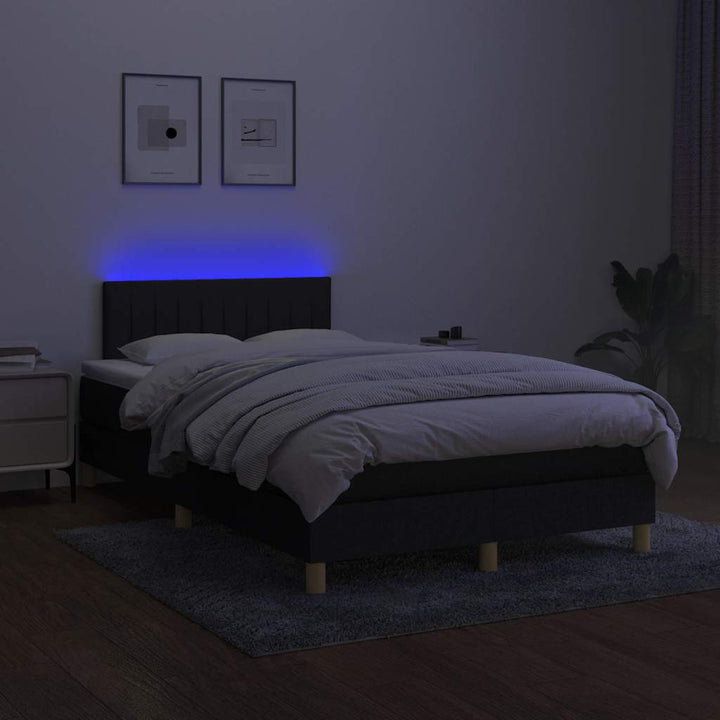 kontinentalseng med LED-lys 120x200 cm stof sort