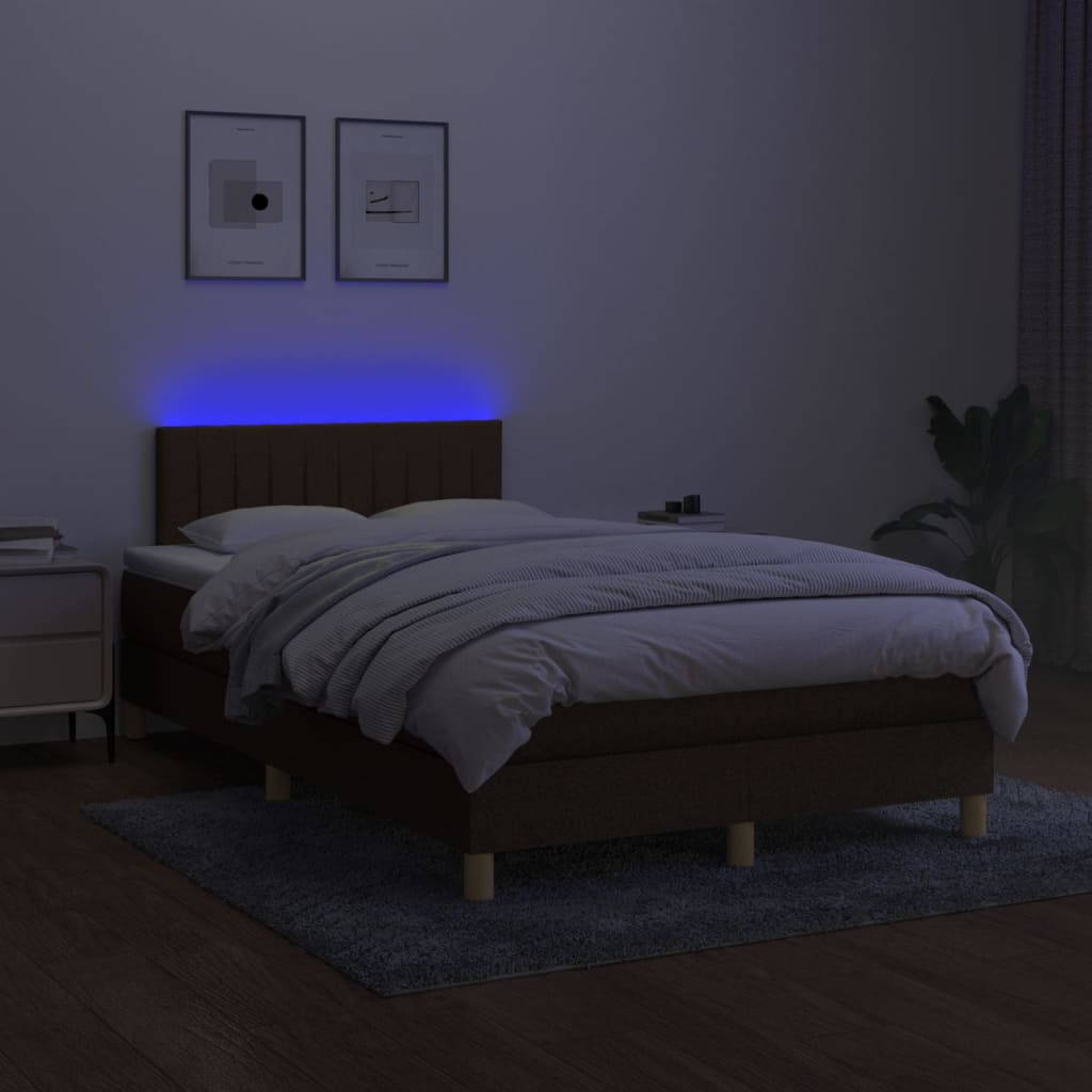 kontinentalseng med LED-lys 120x200 cm stof mørkebrun