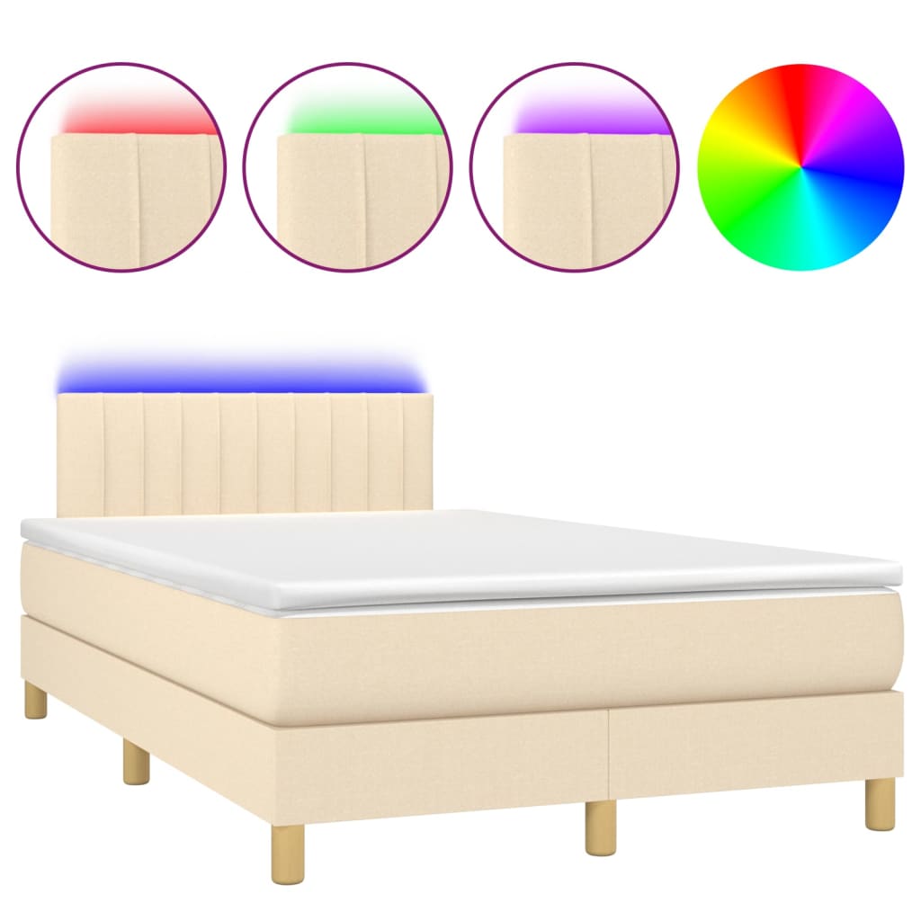 kontinentalseng med LED-lys 120x200 cm stof cremefarvet