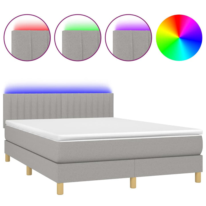 kontinentalseng med LED-lys 140x190 cm stof lysegrå