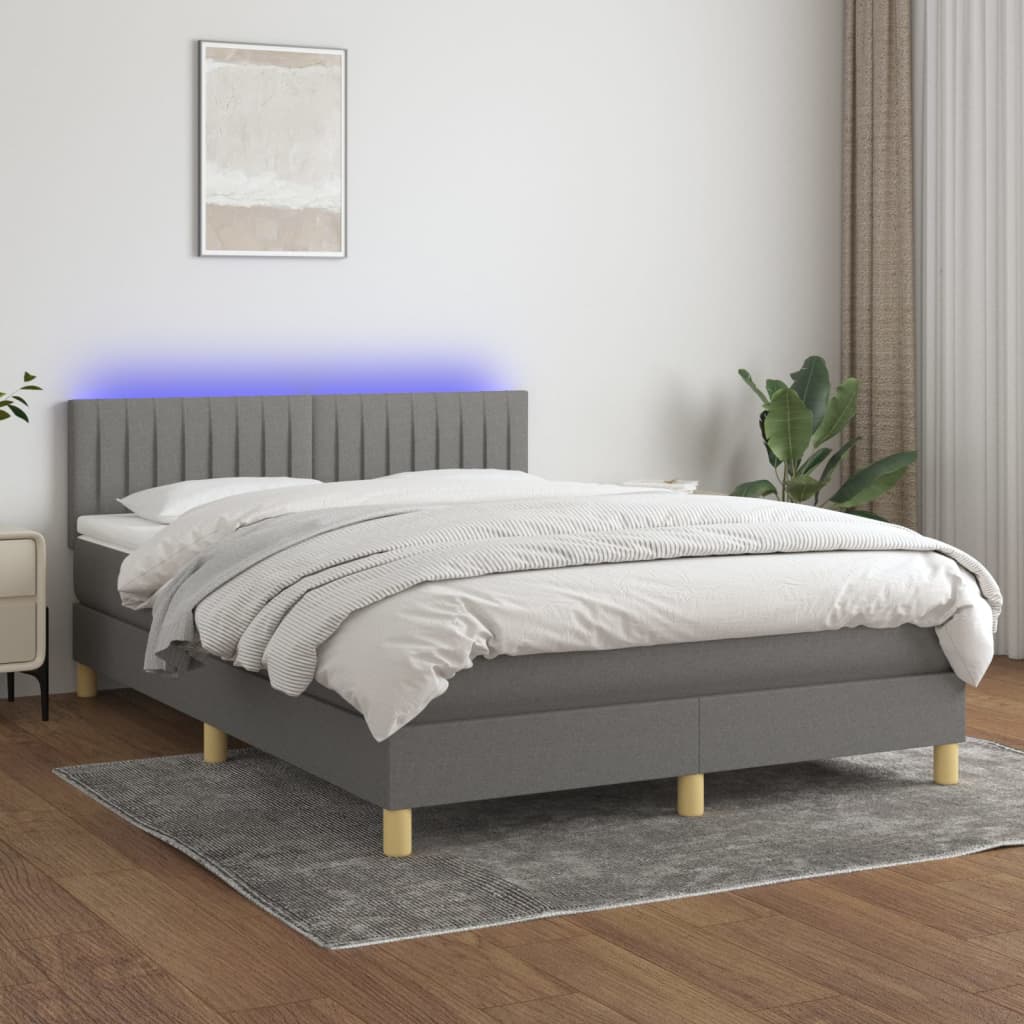 kontinentalseng med LED-lys 140x190 cm stof mørkegrå