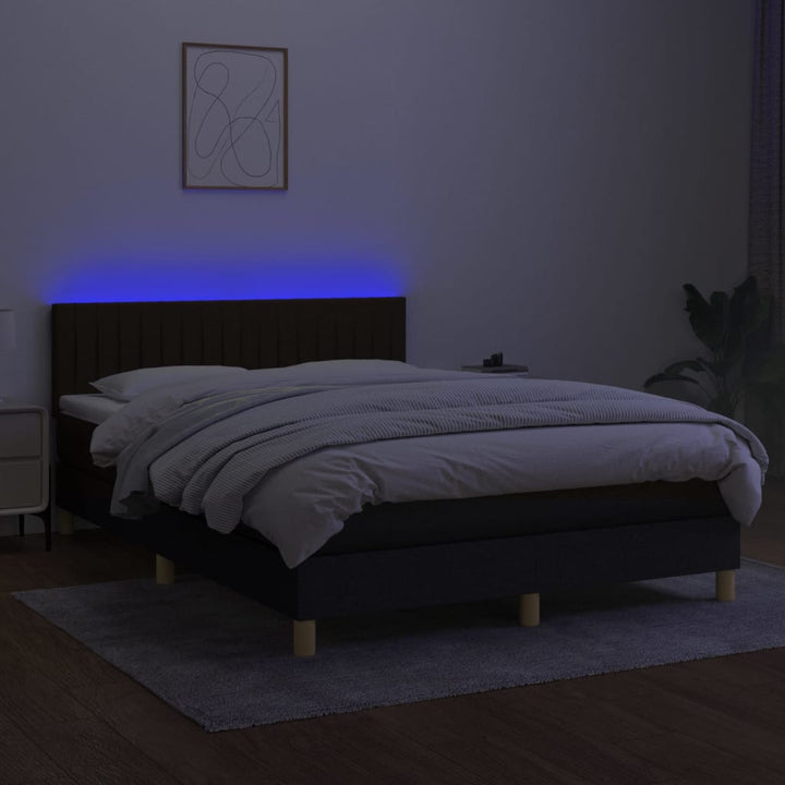 kontinentalseng med LED-lys 140x190 cm stof sort