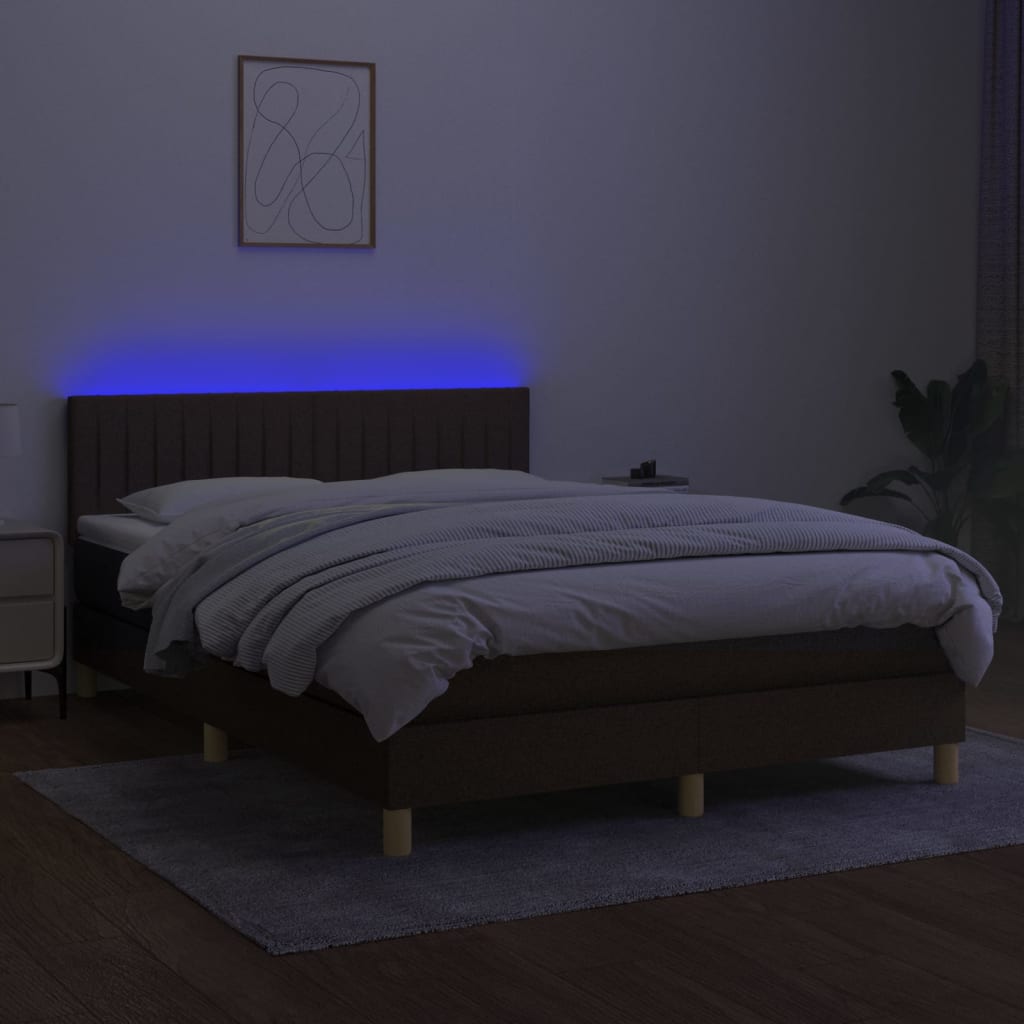 kontinentalseng med LED-lys 140x190 cm stof mørkebrun