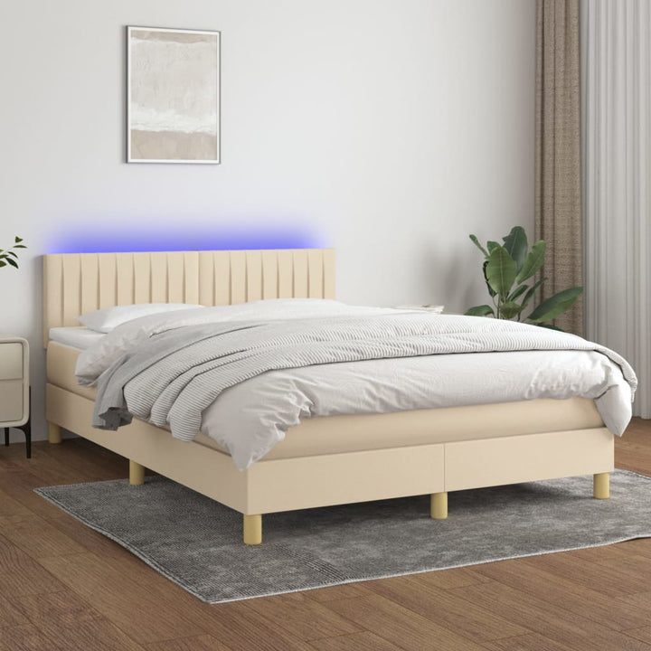 kontinentalseng med LED-lys 140x190 cm stof cremefarvet