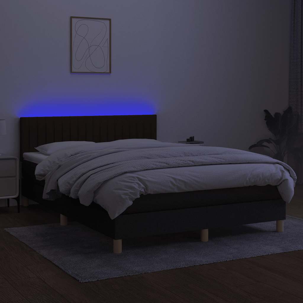 kontinentalseng med LED-lys 140x200 cm stof sort