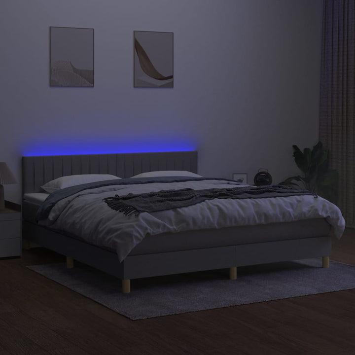 kontinentalseng med LED-lys 160x200 cm stof lysegrå
