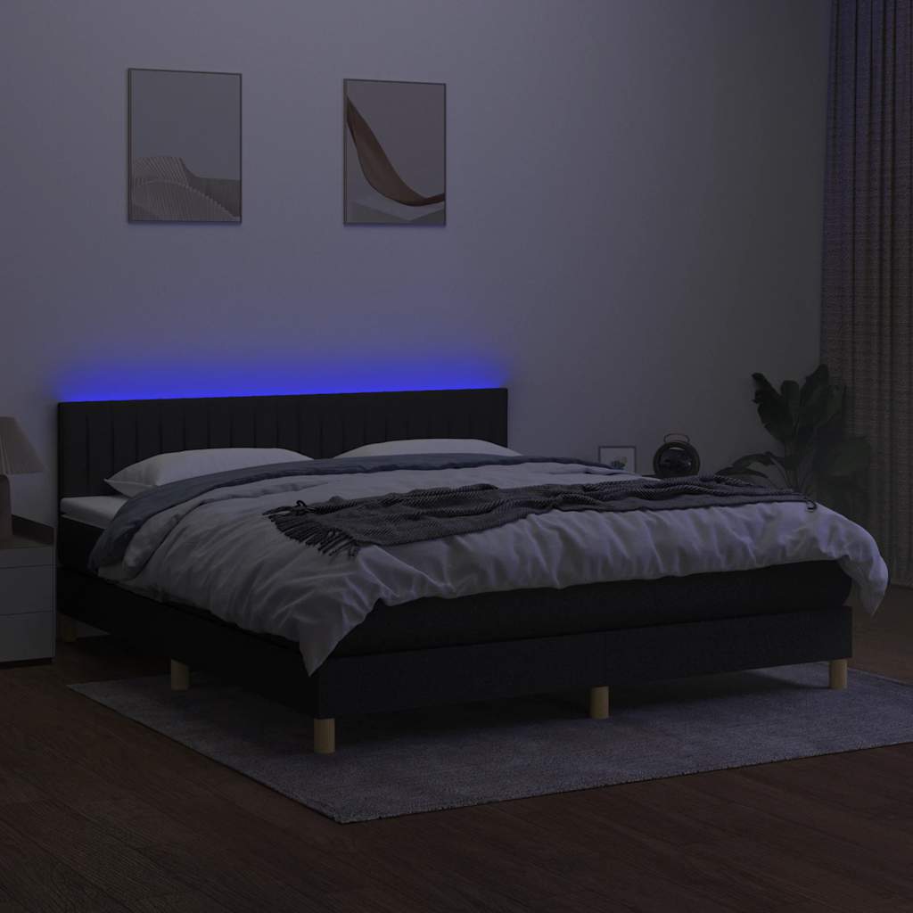 kontinentalseng med LED-lys 160x200 cm stof sort