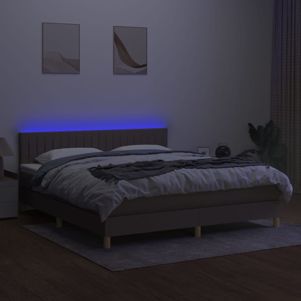 kontinentalseng med LED-lys 160x200 cm stof gråbrun