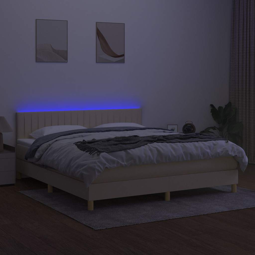 kontinentalseng med LED-lys 180x200 cm stof cremefarvet