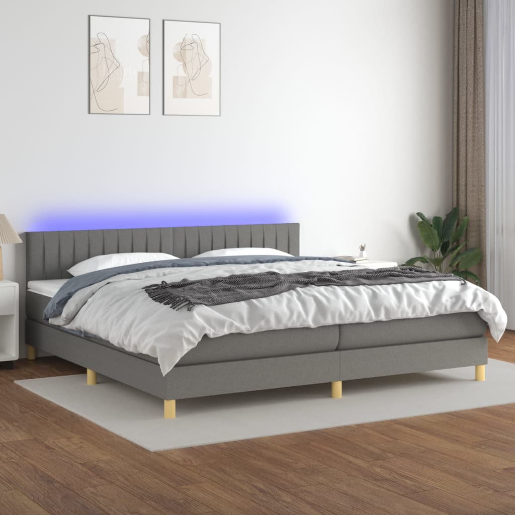 kontinentalseng med LED-lys 200x200 cm stof mørkegrå