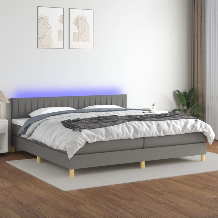 kontinentalseng med LED-lys 200x200 cm stof mørkegrå