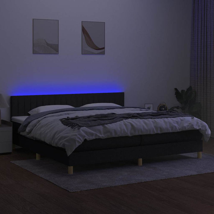 kontinentalseng med LED-lys 200x200 cm stof sort