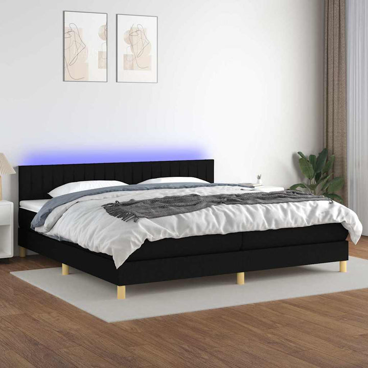 kontinentalseng med LED-lys 200x200 cm stof sort