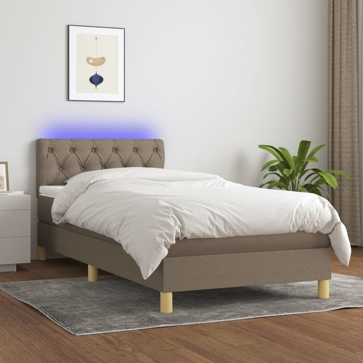 kontinentalseng med LED-lys 80x200 cm stof gråbrun