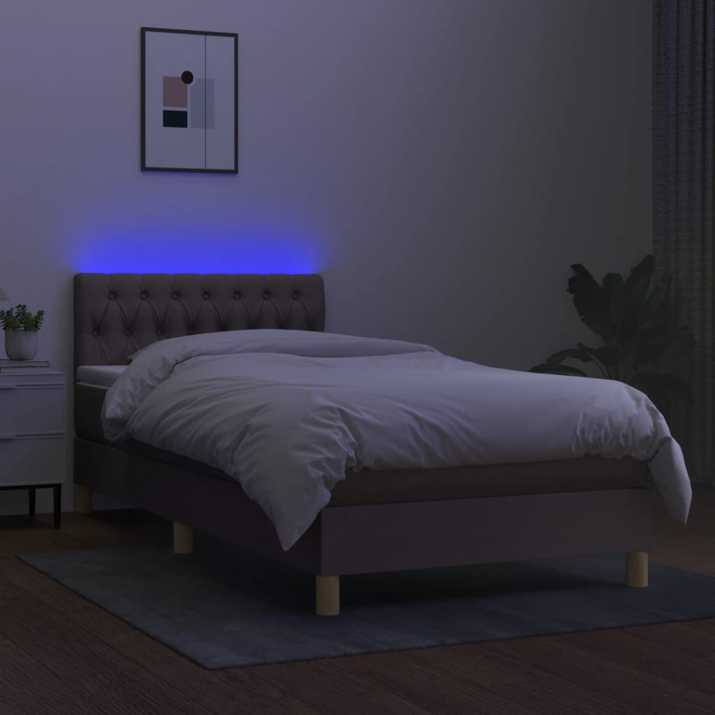 kontinentalseng med LED-lys 90x190 cm stof gråbrun