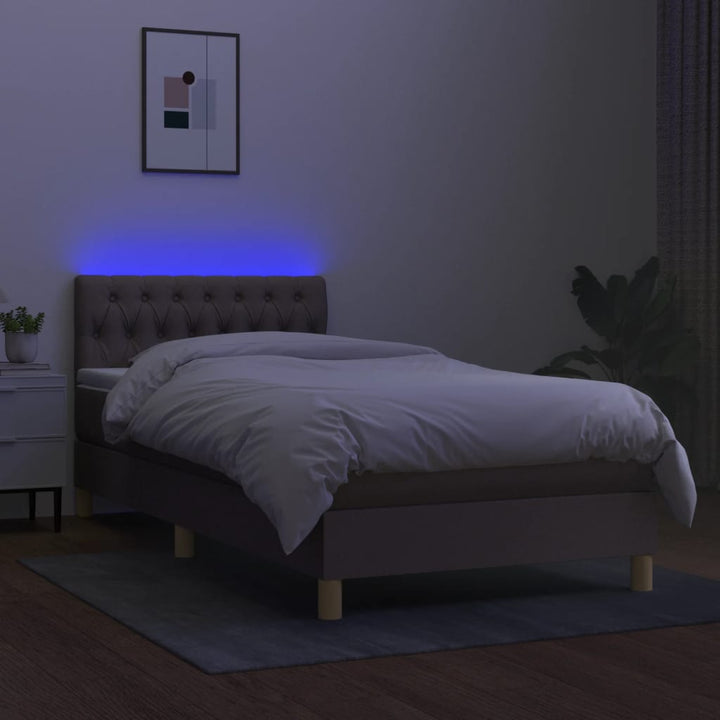 kontinentalseng med LED-lys 90x190 cm stof gråbrun