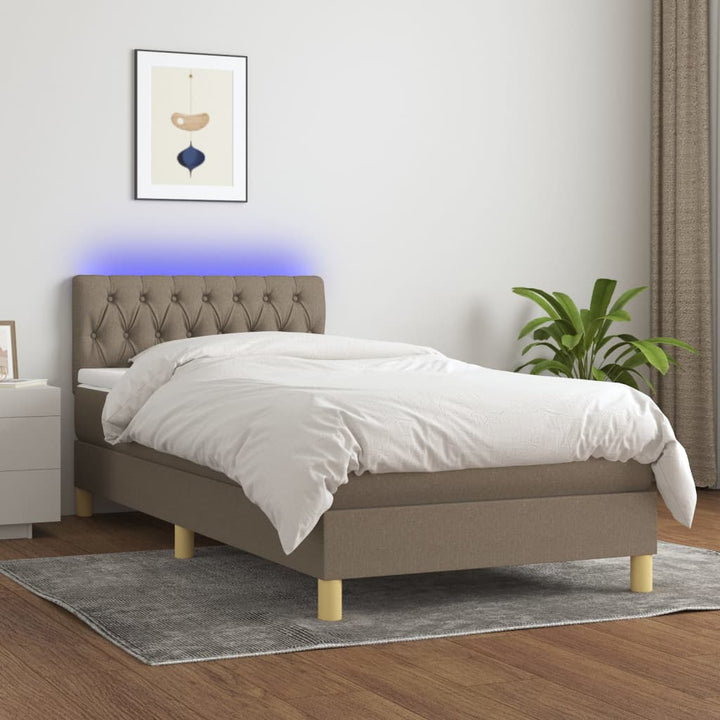 kontinentalseng med LED-lys 90x190 cm stof gråbrun