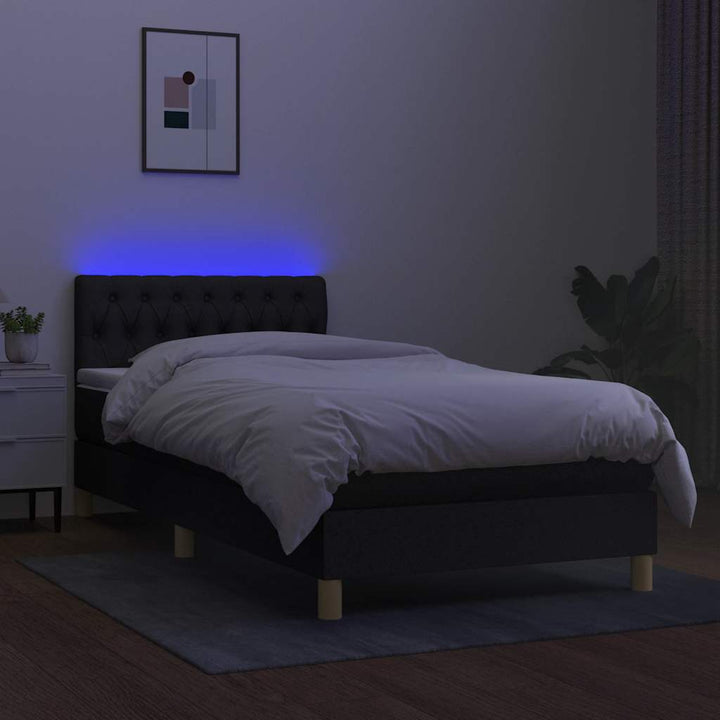 kontinentalseng med LED-lys 100x200 cm stof sort
