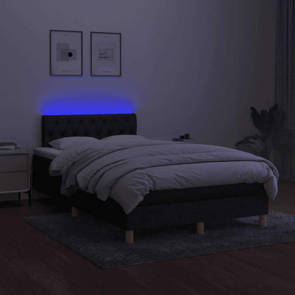 kontinentalseng med LED-lys 120x200 cm stof sort