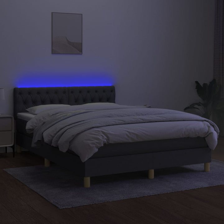 kontinentalseng med LED-lys 140x190 cm stof mørkegrå