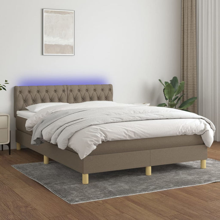 kontinentalseng med LED-lys 140x190 cm stof gråbrun