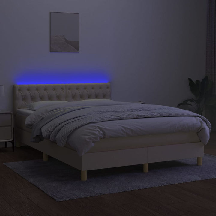 kontinentalseng med LED-lys 140x190 cm stof cremefarvet