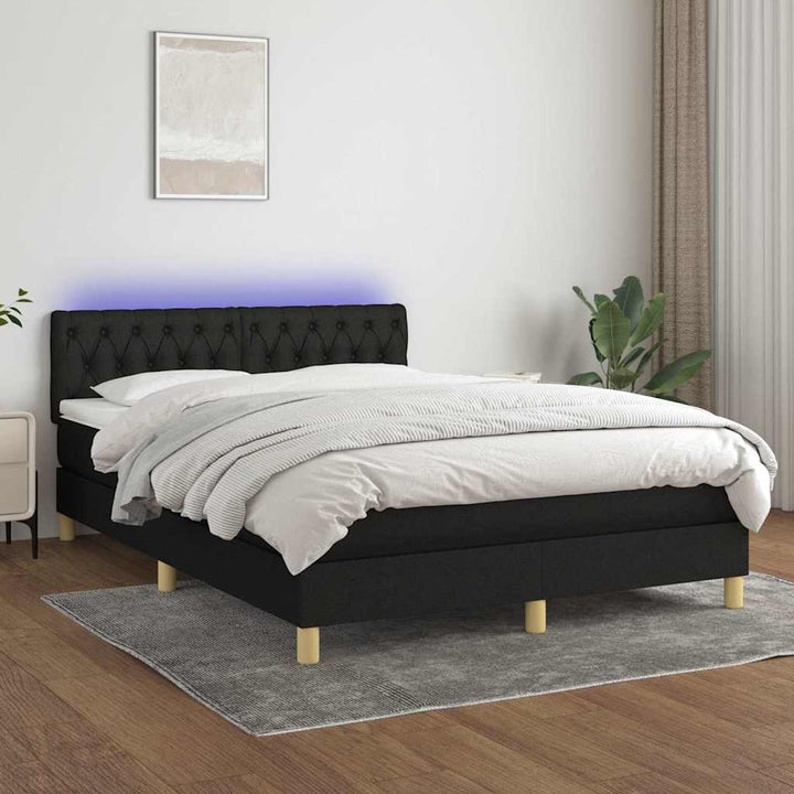 kontinentalseng med LED-lys 140x200 cm stof sort