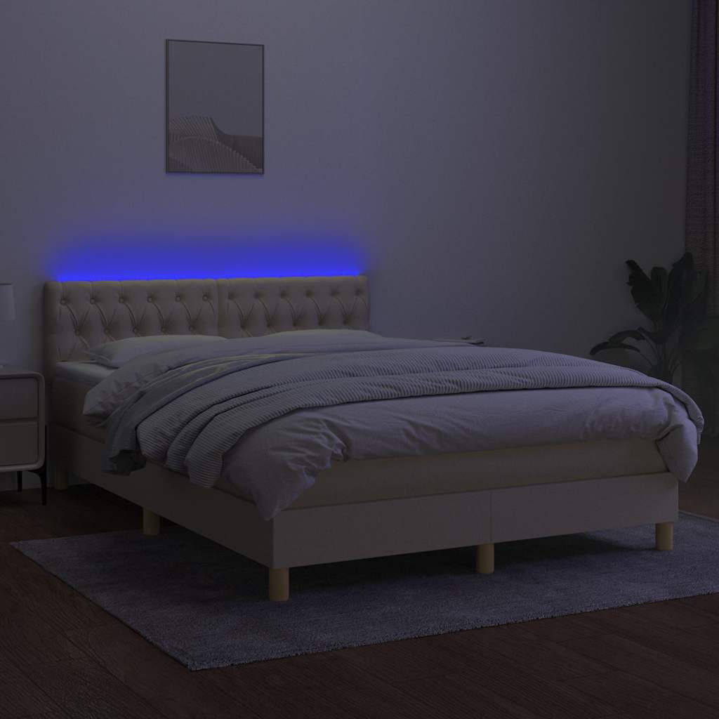 kontinentalseng med LED-lys 140x200 cm stof cremefarvet