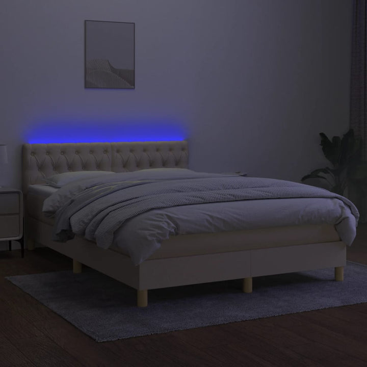 kontinentalseng med LED-lys 140x200 cm stof cremefarvet