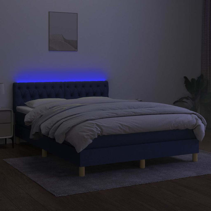 kontinentalseng med LED-lys 140x200 cm stof blå