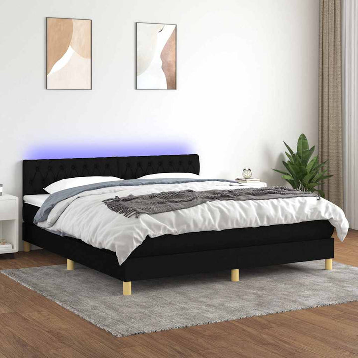kontinentalseng med LED-lys 160x200 cm stof sort
