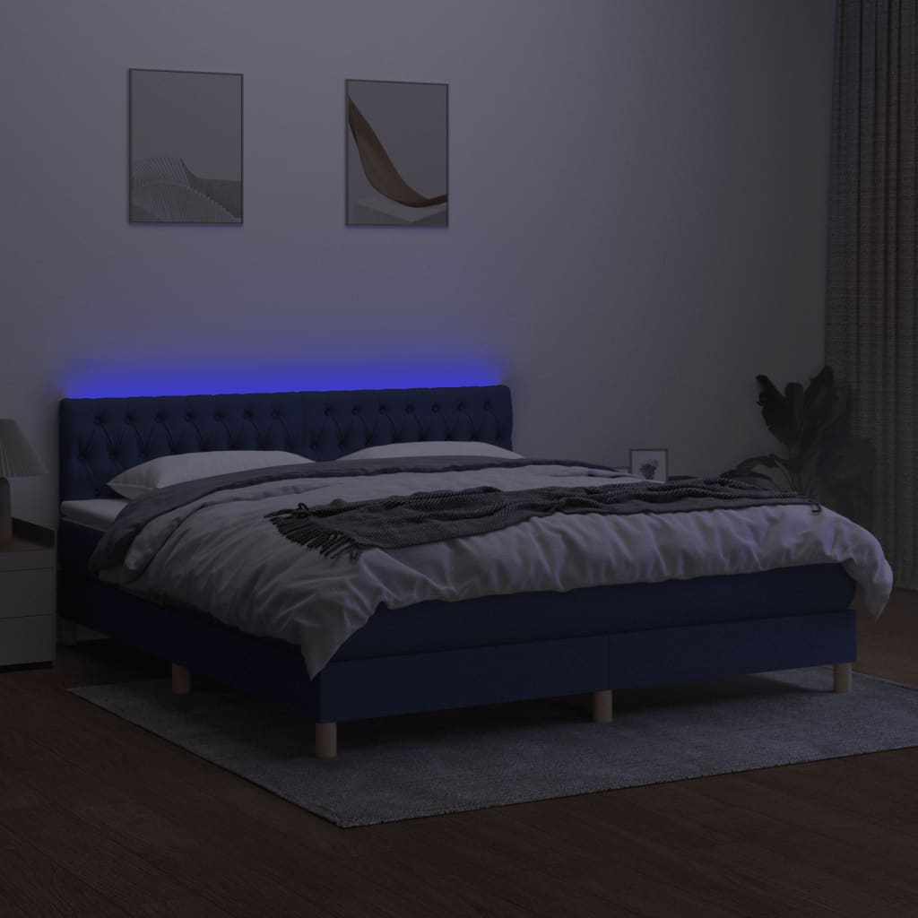 kontinentalseng med LED-lys 160x200 cm stof blå