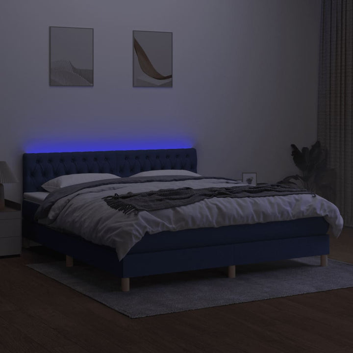 kontinentalseng med LED-lys 160x200 cm stof blå